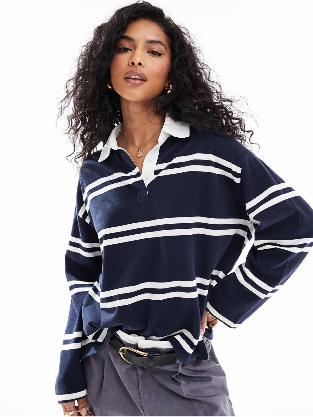 Abercrombie Rugby Polo Striped Navy White Size Small Preppy Academia Coastal